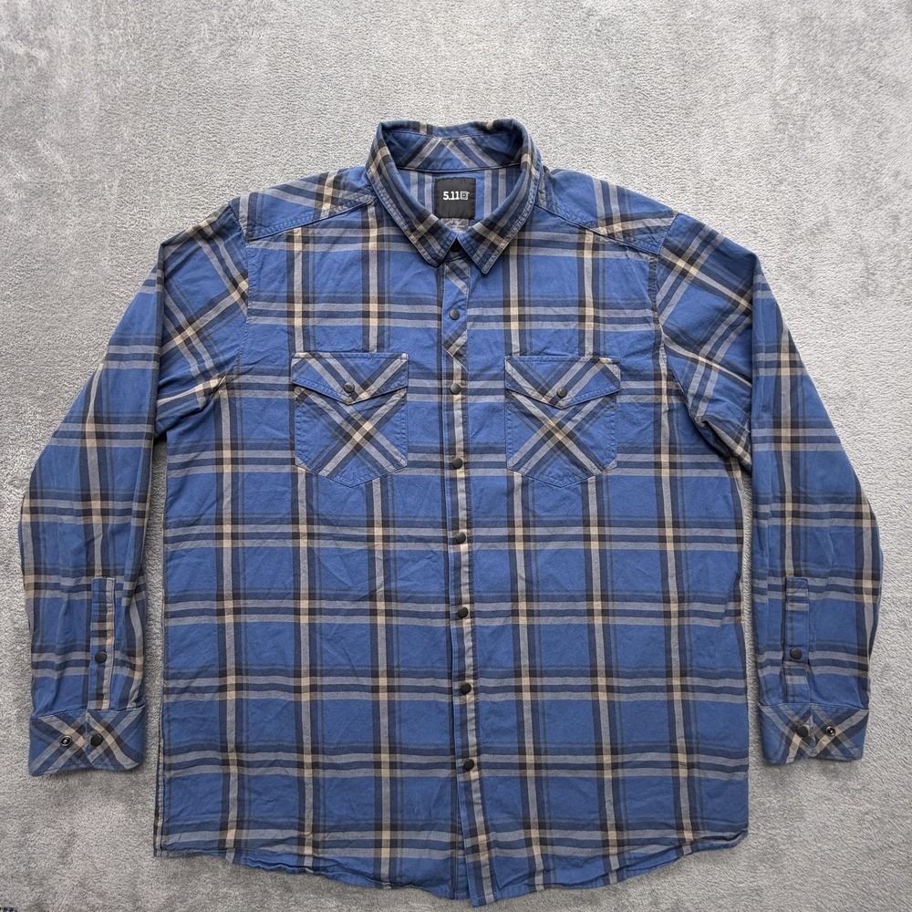 5.11 Shirt Mens 2XL Blue Plaid Long Sleeve Button Up Cotton Relaxed Fit